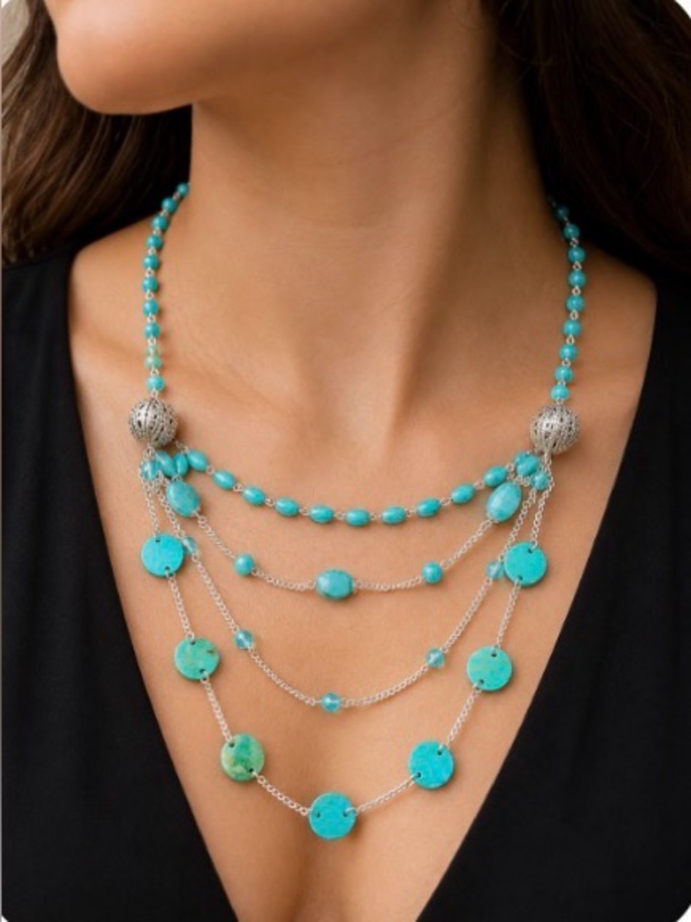 Turquoise Multi-Strand Women’s Necklace & Matching Earrings